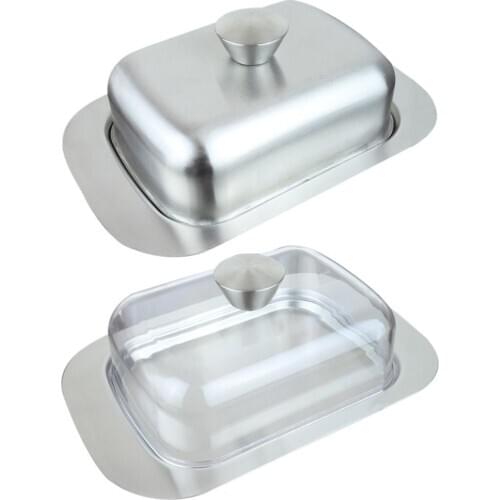 304 Stainless Steel Butter Dish Box Containe Cheese Bread Storage Tray With Lid Fresh-keeping Insulation Plate Kitchen Dinnerwar