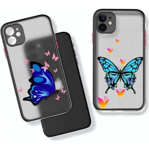 Beautiful Butterfly Phone Case Colorful Bumper Shockproof Trasparent For iPhone 12 11 Pro Max XR X XS 7 8 Plus Cover