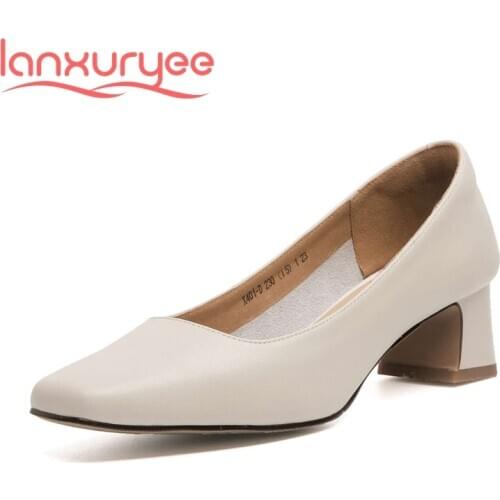 Lanxuryee 2021 summer newest square toe med heel simple design classic colors French romantic beauty lady party women pumps L01