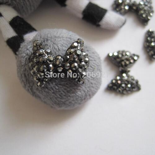 MD-186 10pcs Fancy Black Rhinestone Black Big Bow Deco Metal Charms Metal Deco Charms Nail Art