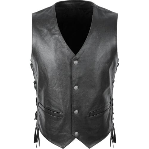 Motorcycle Biker Leather Vest The Walking Dead Daryl Dixon Mens Genuine Leather Sleeveless Jackets Cowhide Waistcoat Adjustable