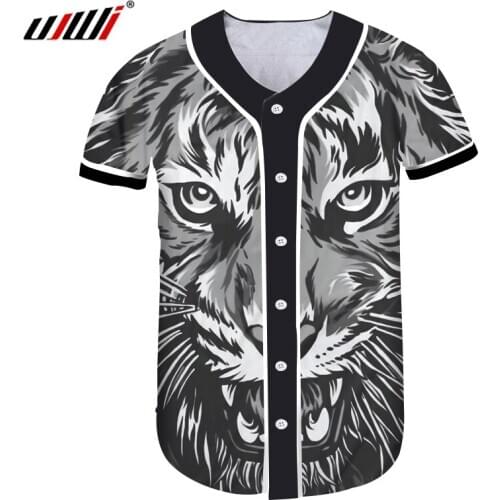 UJWI Man New 3D Printed Black White Funny Animal Tshirt Tiger Pattern Clothing Wholesale Mens Oversized Baseball Shirt