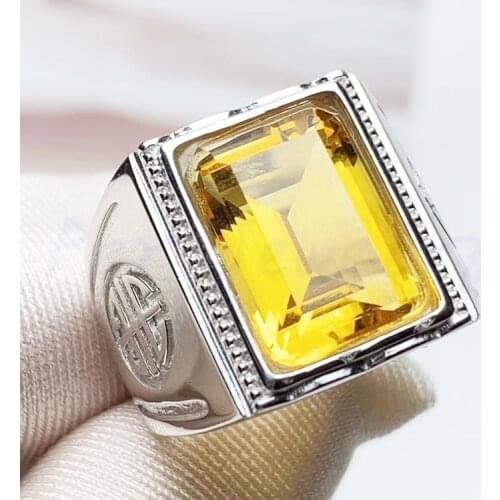 Per jewelry Men ring Natural real citrine ring Free shipping 10*14mm 7.3ct gemstone 925 sterling silver T203177