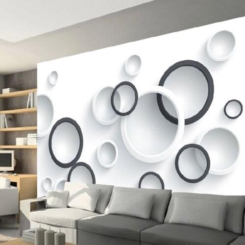 Wall TV background wall video wall wallpaper custom murals modern minimalist 3D wallpaper painting black and white circles