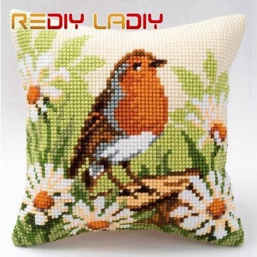 Cross Stitch Cushion Cover Robins Flower Sofa Pillows DIY Chunky Cross-Stitch Kits 100% Acrylic Yarn Pillow Case Hobby & Crafts