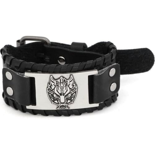 Nodic viking odin wolf leather amulet bracelet -adjustable size 19-31 cm