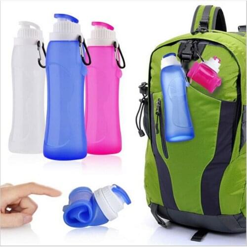 New Aluminum Circular Ring Liquid Silicone Botella Outdoor Sport Mountaineering Convenient Travel Folding Water Bottle