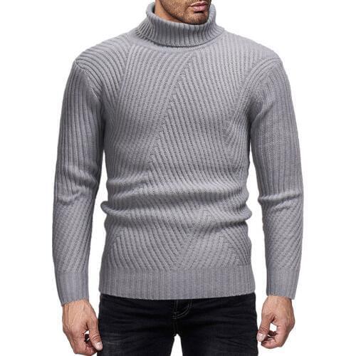 2019 New Autumn Winter Sweaters Jumper Pullover Men Turtleneck Solid Color Slim Casual Knit Shirt Mens Bottoming Sweater