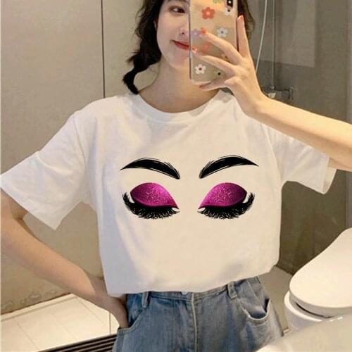 2021 Harajuku New Women T shirts Eyelash Women Lovely T Shirts Harajuku Pattern Printed Tee Shirts Korean tshirt