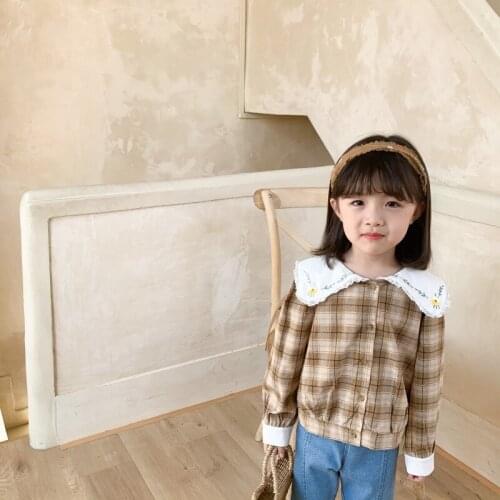 New Autumn 2021 Cotton Blouse for Toddler Girls Flower Embroidery Clothes Children Long Sleeve School Girl Shirt Kids Tops
