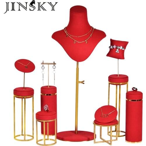 Factory wholesale metal jewelry rack creative microfiber jewelry props necklace display stand gold window display props