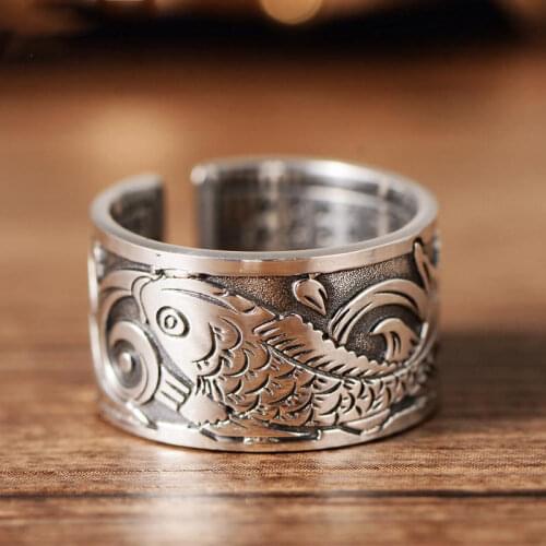 Original design Koi pattern open ring designer craft Thai silver light luxury minority charm womens brand jewelry