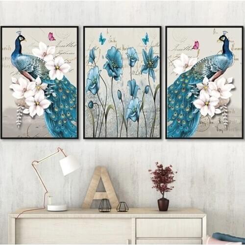 Peacock Canvas Picture On The Wall Modern Home Decoration Animals Canvas Poster Bird Paintings for Interior Frameless