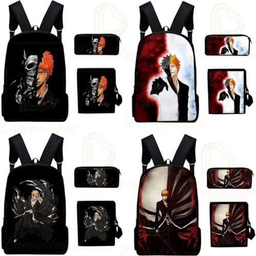3D Printing Backpack BLEACH Set Backpack Student School Bag Shoulder Backpack Boys Girls Backpack Messenger Bag Pencil Case