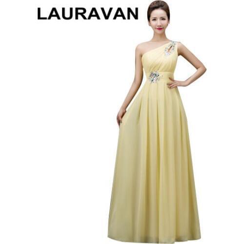 Formal lavender hot pink roayl blue red chiffon one shoulder long bridesmaid yellow bridesmaids chiffon party dresses 2020