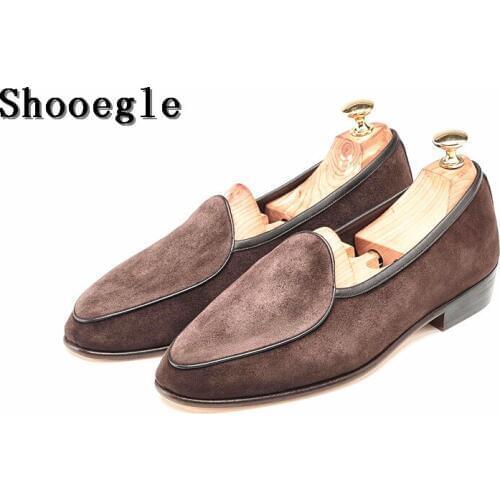 SHOOEGLE New Style Men Handmade Slip-on Luxury Black Suede Fashion Loafers Casual Shoes Party Dress Shoes Man Size EU35-EU46