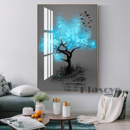 Blue Fluorescent Tree Scenery Canvas Painting Poster Modern Art Prints Wall Stickers Bedroom Living Room Interior Home Decor