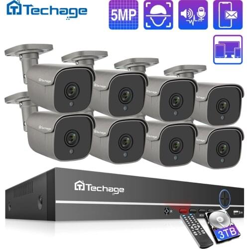 Techage 8CH 5MP HD POE NVR Kit CCTV System Two Way Audio AI IP Camera IR Cut Outdoor P2P Remote Video Security Surveillance Set