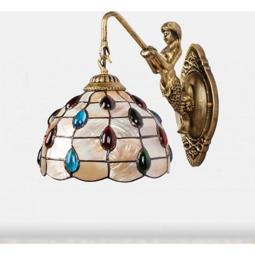 Tiffany Baroque vintage shell Iron Mermaid wall lamp indoor lighting bedside lamps wall lights for home AC 110V/220V E27