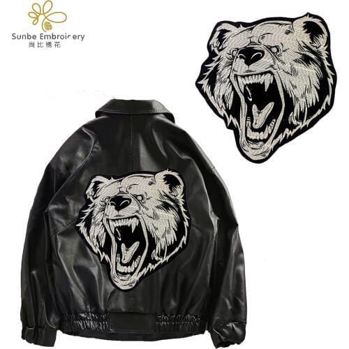 Embroidery Bear Head Patches Iron on Stickers for Jacket Back Decoration Badge