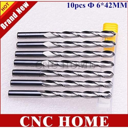 High Quality 10pcs 6*42mm 2 Flutes Carbide Milling Cutter, Ball Nose End Mill, Cutting Tools on Wood, Machine, Plastic, PVC, MDF
