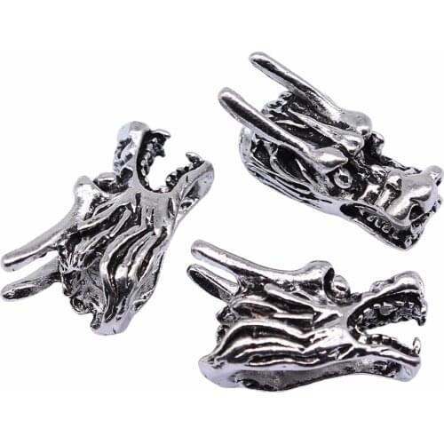 WYSIWYG 5pcs 26x13mm Antique Silver Color 3D Dragon Head Charms Pendant For Jewelry Making DIY Jewelry Findings