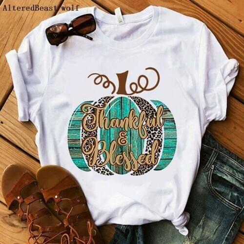 Funny thanksgiving tshirt letter print Women thanksgiving T shirt fashion christmas white clothes women cute t shirt femme tops