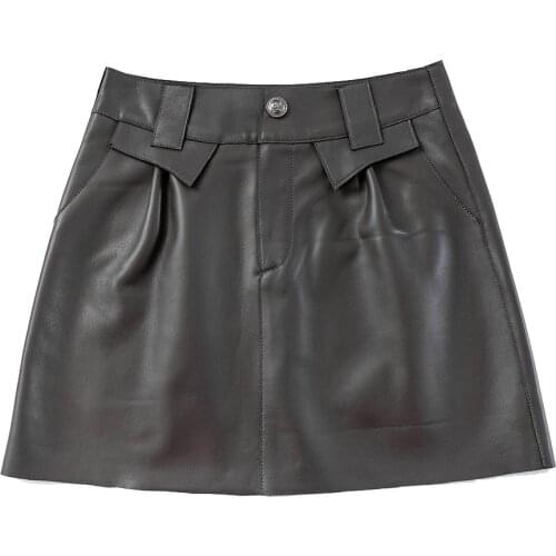 High waist Mini skirts women 2021 new fashion korean style A line real sheepskin genuine leather skirts ladies