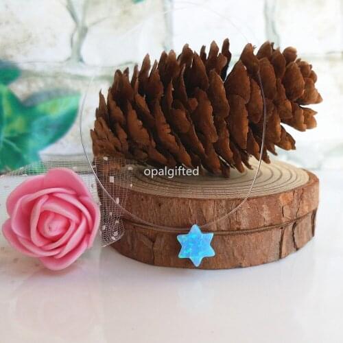 1pc/lot Free shipping Synthetic OP17 White 10mm Opal david star Necklace Transparent Nylon Chain Opal Necklace 925 Silver clasps