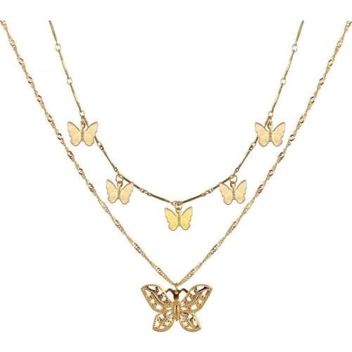 1PC Gold Butterflies Necklaces for Women Multilayer Bohemian Fashion Pearl Pendants Necklace Chokers Trendy New Jewelry Gift