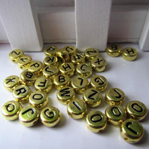200pcs 4x7mm Gold Color Acrylic Alphabet Letter Round Flat Spacer Beads DIY ZM-26