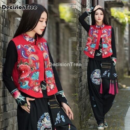 2021 women chinese style qipao embroidery tang suit vest traditional evening party wedding cheongsam retro national wind vest