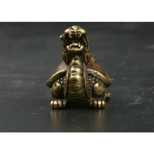 34MM Small Curio Chinese Bronze Animal Auspicious Beast Dragon Turtle Statue