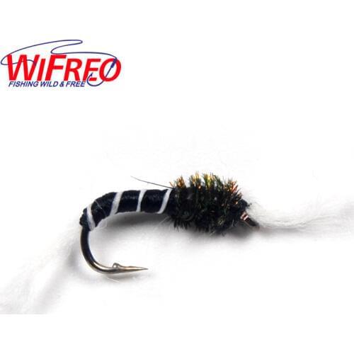 6PCS Black White Emerger Buzzer Fly Nymph Chiromids Fly Trout Fly Fishing Bug Hook Size #12