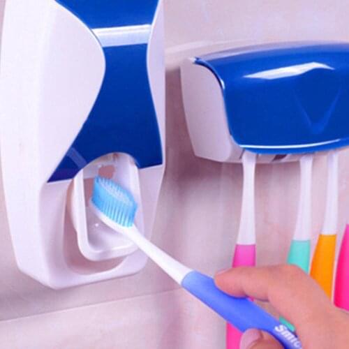 Automatic Toothpaste Dispenser Toothbrush Holder Storage Rack Wall Mount Holder Bathroom Accessories Toothpaste Squeezer Set