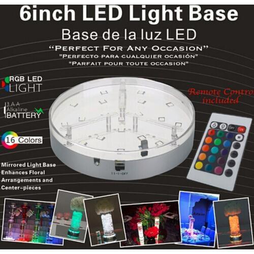 Free Shipping 20pcs/lot 3AA Battery Operated Remote Controlled 6Inch LED Light Base Under Vase Light Centerpiece Decoration