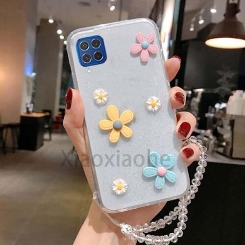 Phone case for Samsung Galaxy M62 F62 Soft tpu flower cover Silicone casing Samsung Galaxy M62 F62 cover with strap