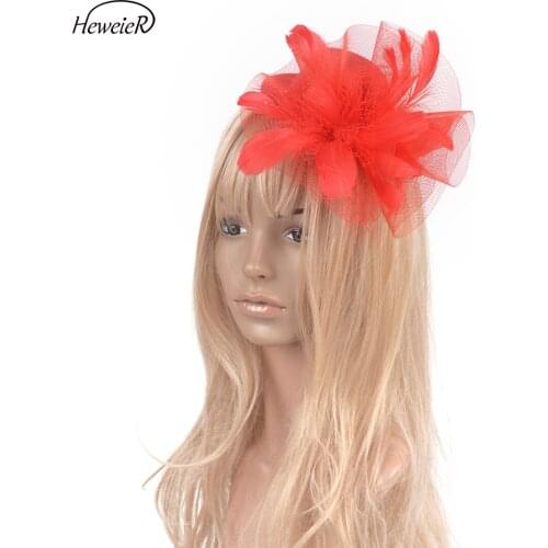 Women Fascinator Handmade Feathers Red Top Hat Hair Clip Cocktail Wedding Party Black/Red Hairpiece Headdress Lady Accessory