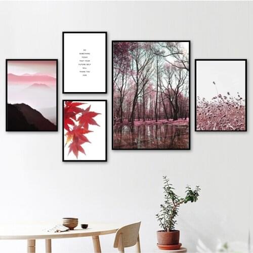 Home Decor Print Nordic Style Painting Maple Leaf Forest Landscape Letter Picture Wall Art Modular Canvas For Living Room Poster