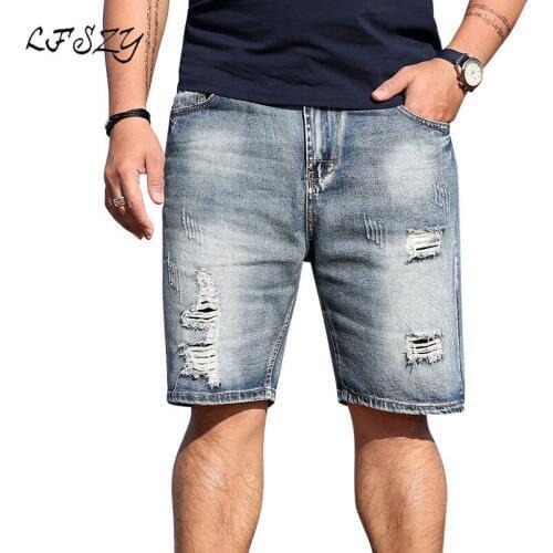 Jeans Men Large Size Denim Shorts Male Five Shorts 2019 New Loose Tattered Slim Shorts Size S-5XL 6XL