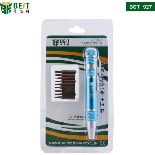 BST-927 9 in 1 Mini Screwdriver Pen Set Aluminum Alloy Handle S2 Screw Bits