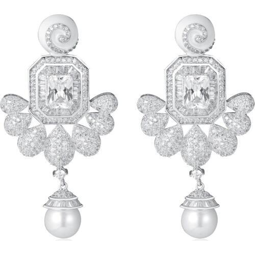 GrayBirds New Brand Geometric Water Drop Shape And Square Earrings For Fashion Lady AAA Cubic Zirconia With Shell Pearl MLE091