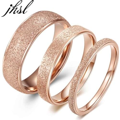 JHSL 2/4 mm Thin Small Stainless Steel Fashion Jewelry Women Frosted Wedding Rings Silver Rose Gold Color US size 3 4 5 6 7 8