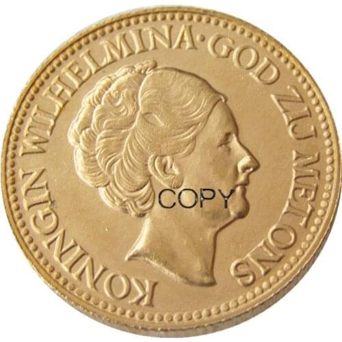 Netherlands, A Set Of(1925-1933) 5pcs Wilhelmina I, 10 Gulden Gold Plated Copy Decorative Coin