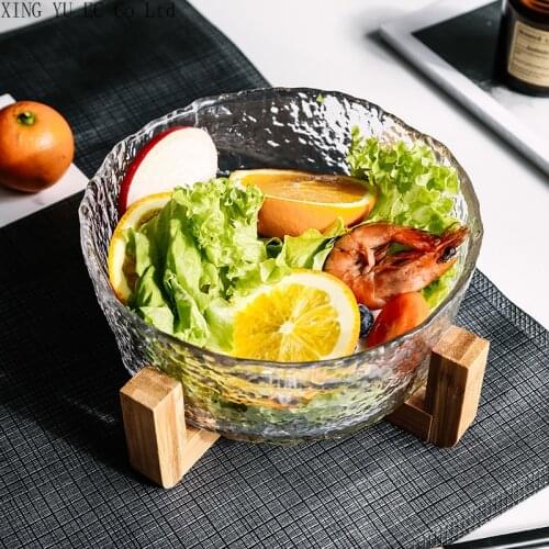 Creative Relief Japanese-style Glass Bowl Transparent Irregular Household Vegetable and Fruit Plate Salad Bowl Dessert Soup Bowl