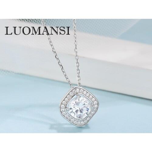 Luomansi Fine jewelry 1 CT Moissanite Pendant Necklace 100% S925 Sterling Silver Gemstone Square Necklace for Women Wedding
