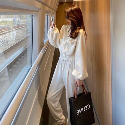 Hot Sale Womens Fashion Elegant Hoodies Set Spring Autumn 2021 Casual Sport Slim Tracksuit Gentle Female High Street Suits