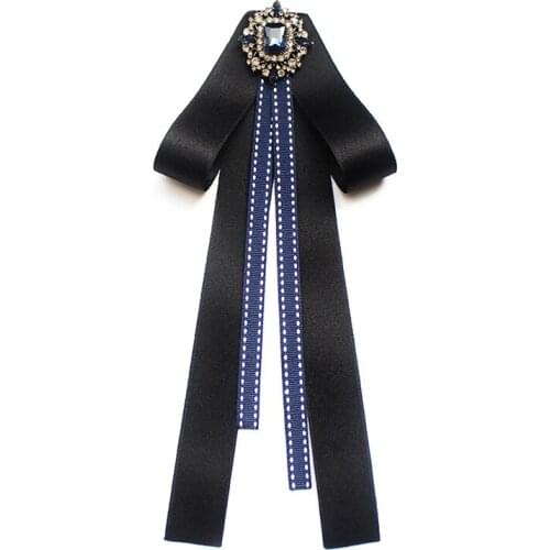 Fashion Luxury Rhinestone Bow Tie Pins Ribbon Handmade Long Bowtie Korean Womens College Style PBusiness Shirt Accessories