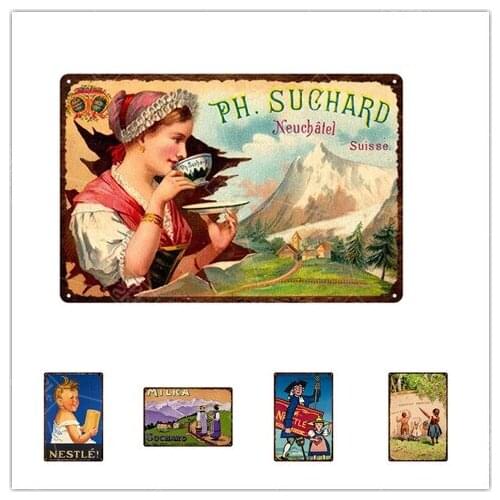 Milk Hot Chocolate Vintage Metal Sign Dessert Shop Restaurant Home Decoration Wall Sticker Farm Ranch Sign Tin Plate Plaque