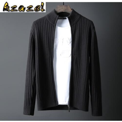 Azazel 100% Cotton Sweater Male Luxury Stand Collar Solid Color Sweater Man Winter Plus Size 6xl Black Slim Fit Mens Sweater